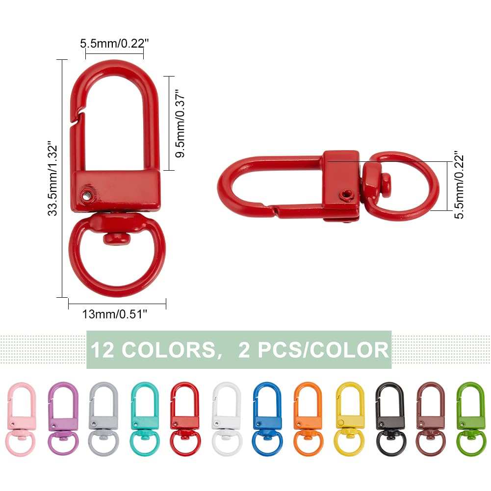 PH PandaHall 6 Moschettoni Girevoli Con Anello A D - 3 Colori, Chiusure In Lega Di Zinco 52 Mm, Per Borse, Portachiavi, Craft Pelle E Fai Da Te - 3