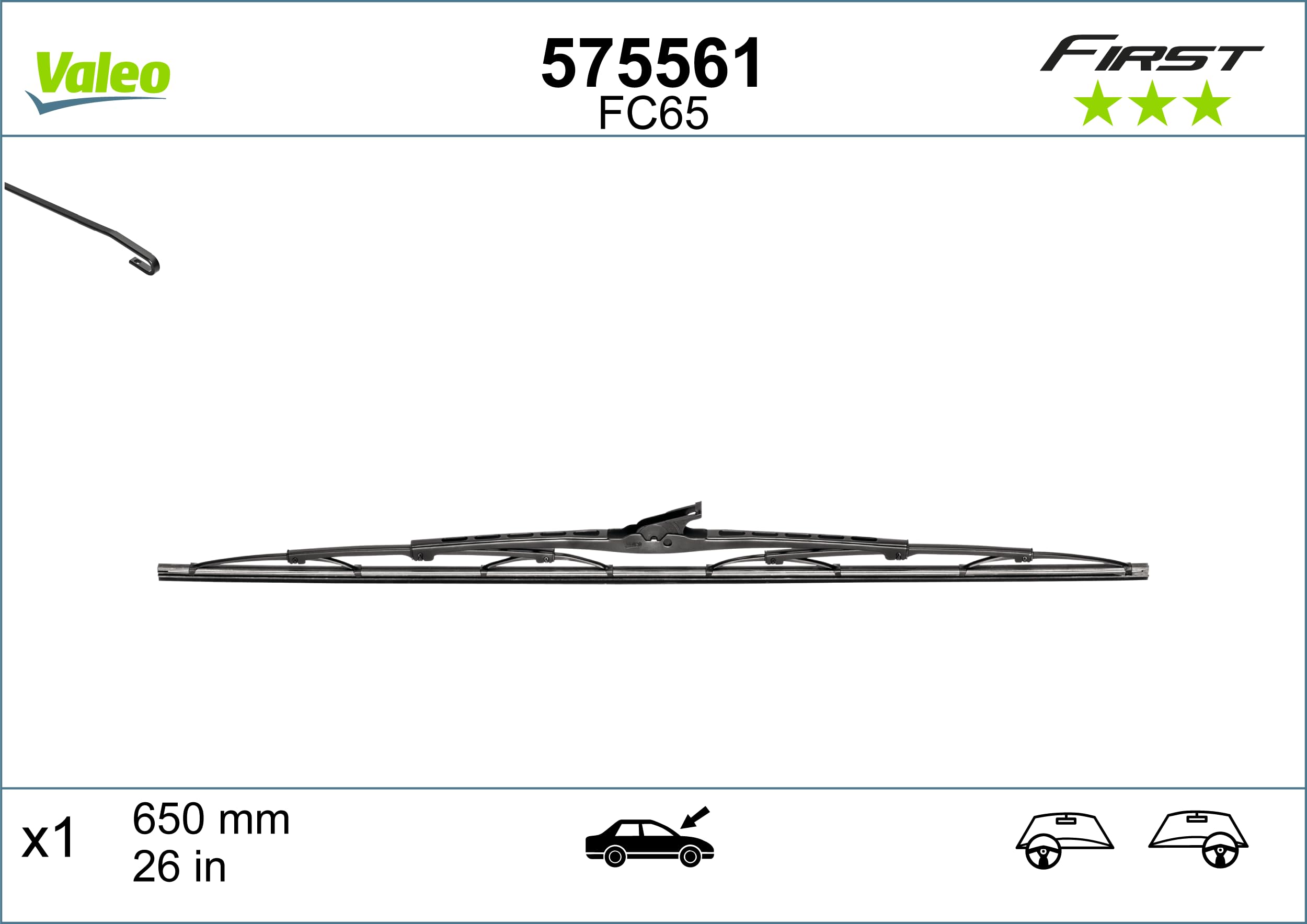 Valeo First Silecek Honda Civic X HB (2017-2022), Hyundai i30 (2016 ve sonrası), Renault Kadjar (2016 ve sonrası), Koleos II (2016 ve sonrası), Toyota Auris (2010-2012) (650 MM) 575561