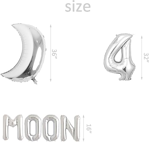 Miniatura 3 de Vetwo Shoot 4 globos de la luna, espacio exterior plateado, pancarta para fiesta de 4 cumpleaños, te encanta la luna y la espalda AstronautaSpace