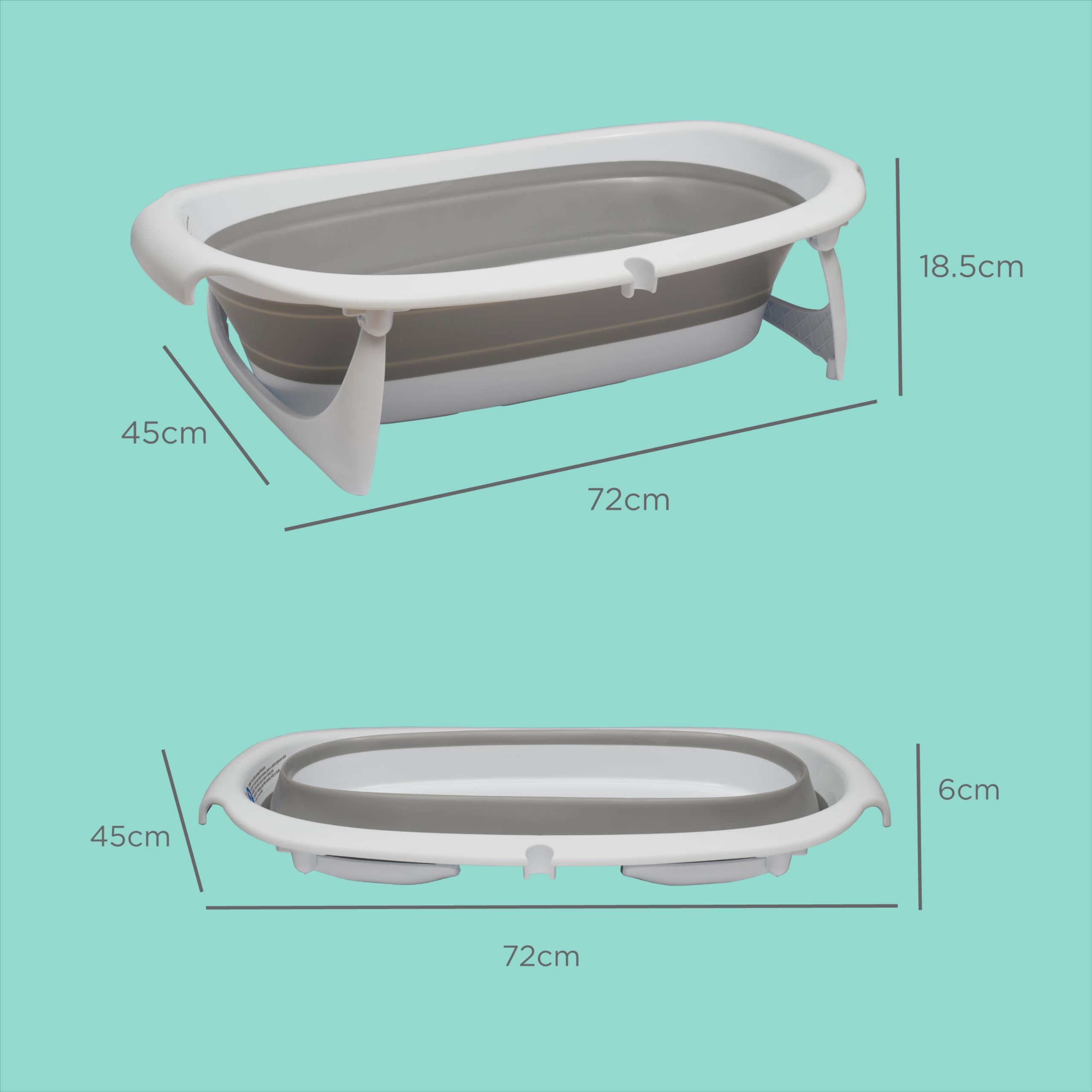 Vital Baby Hygiene Faltbare Babywanne mit wärmeempfindlichem Stöpsel – Kompaktes Klappdesign, stabile Feststellbeine, eingebauter Stöpsel warnt vor heißem Wasser, einfaches Ablassen, ideal für