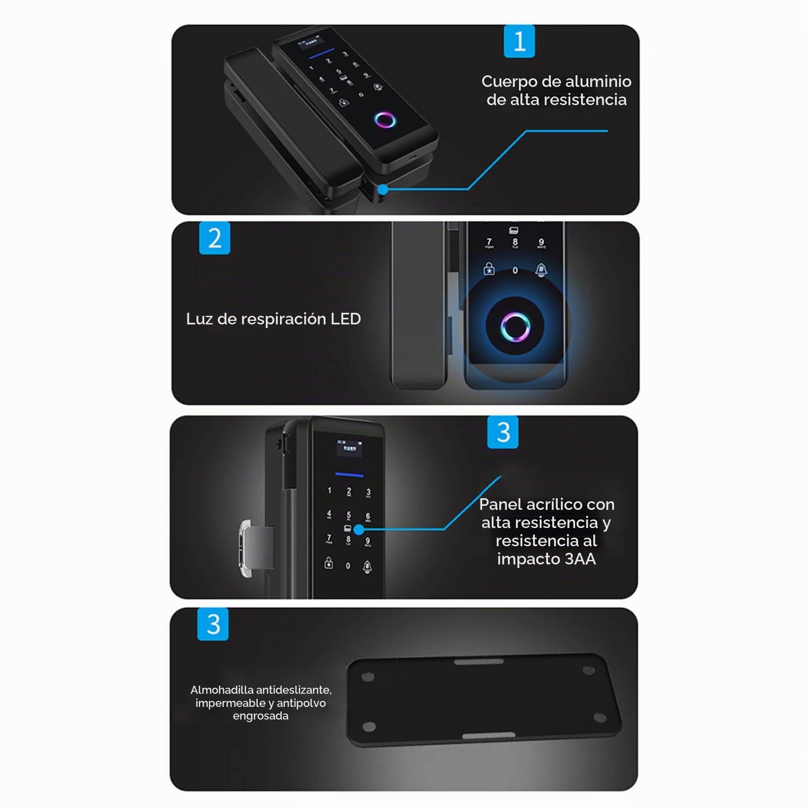 Cerradura de Puerta de Vidrio Inteligente, Seguridad Electrónica, Contraseña Biométrica de Huellas Dactilares, Tarjeta IC, Aplicación Bluetooth, Desbloqueo Remoto, Sistema de Control de(negro)