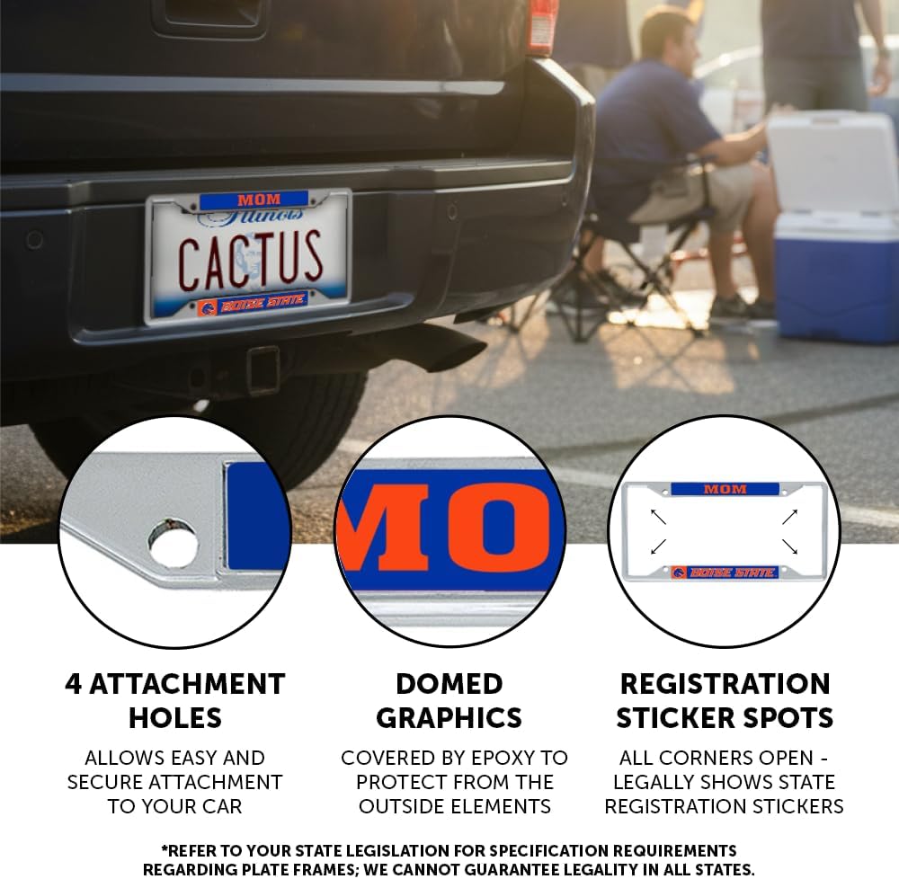 Desert Cactus Boise State University License Plate Frame Metal Car Tag Holder for Front or Back of Car Officially Licensed (Mom)