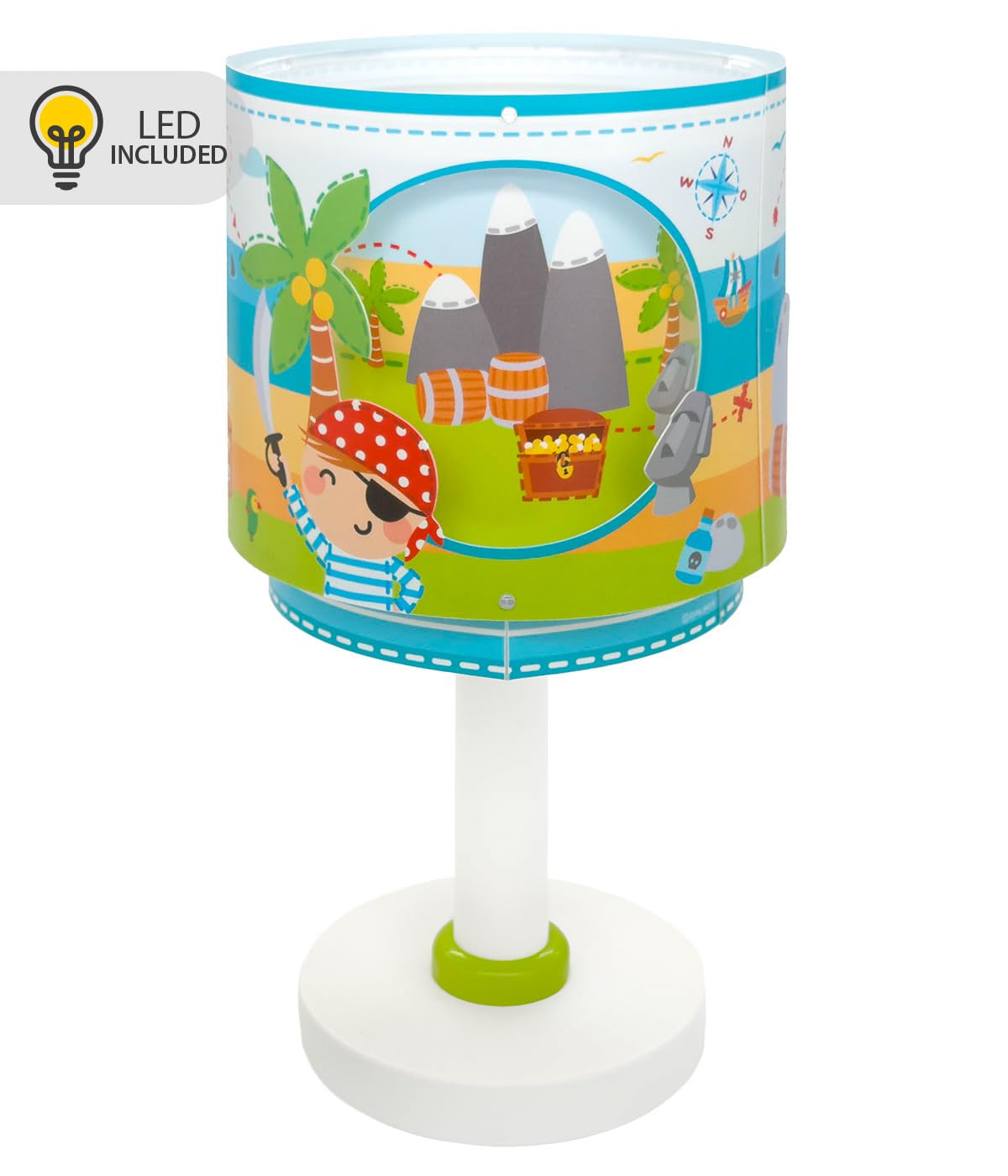 Dalber Lámpara Infantil de Mesilla Pirate Island Isla Pirata 60651N G4 | Lámpara infantil de mesa o mesita; G4 4W LED - Bombilla incluida; Luz Quitamiedos