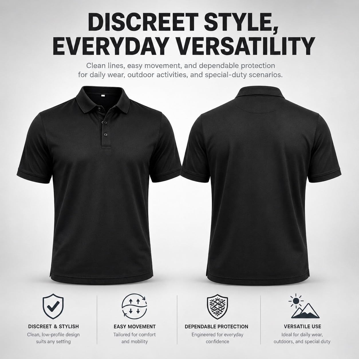 Koszulka Polo Z Ochroną Przed Przebiciem (Poziom 5) black-L | Do Codziennej Samoobrony; Elastyczna, Lekka I Dyskretna Odzież Ochronna; Dla Pracowników Branży Metalowej, Drzewnej