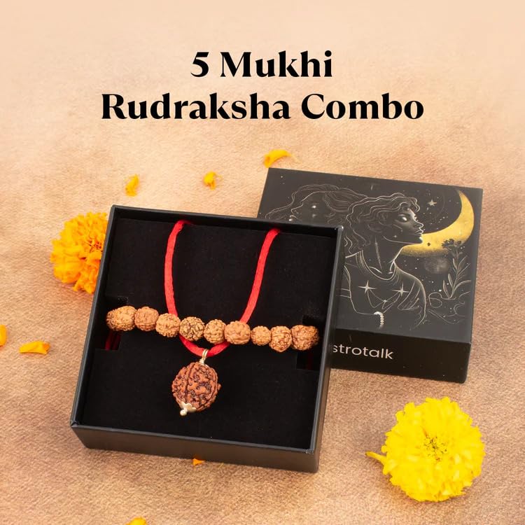 Image of Astrotalk 5 Mukhi Rudraksha Bracelet | Spiritual Essence of Focus & Growth | Natural original Rudraksha Beads | Astrology Unisex Bracelet for Men & Women