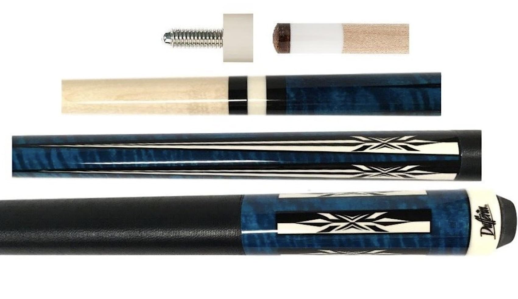 Dufferin D360 Blue Stained with Black and White Design Billiards Pool Cue Stick