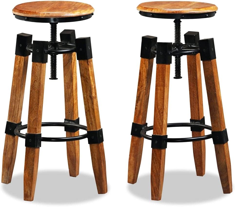 vidaXL Bar Stools 2 Pcs, Height Adjustable Bar Seat, Counter Height Stools, Island Stools for Pub Dining Room Kitchen Counter Island, Solid Mango Wood
