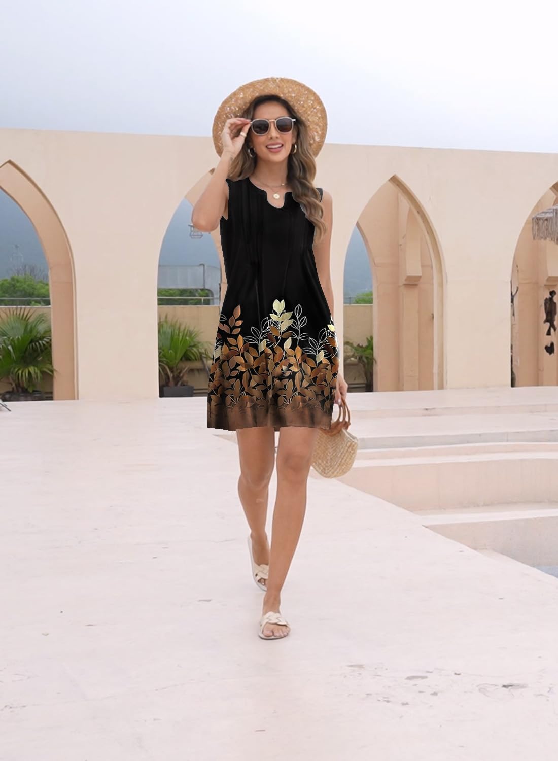 Disamer Womens Summer Dresses 2026 Sundresses Vacation Spring Outfits Floral Pleated Beach Swimsuit Coverups Sun Dress - Image 6