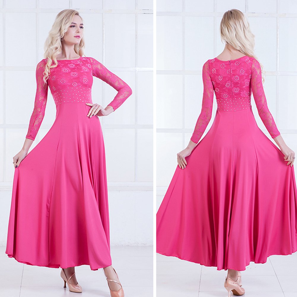 NAKOKOU Women Costumes Performance Dance Ballroom Competition Dresses Modern Waltz Foxtrot Standard Ballroom Dancing Clothes(Rose red,S)