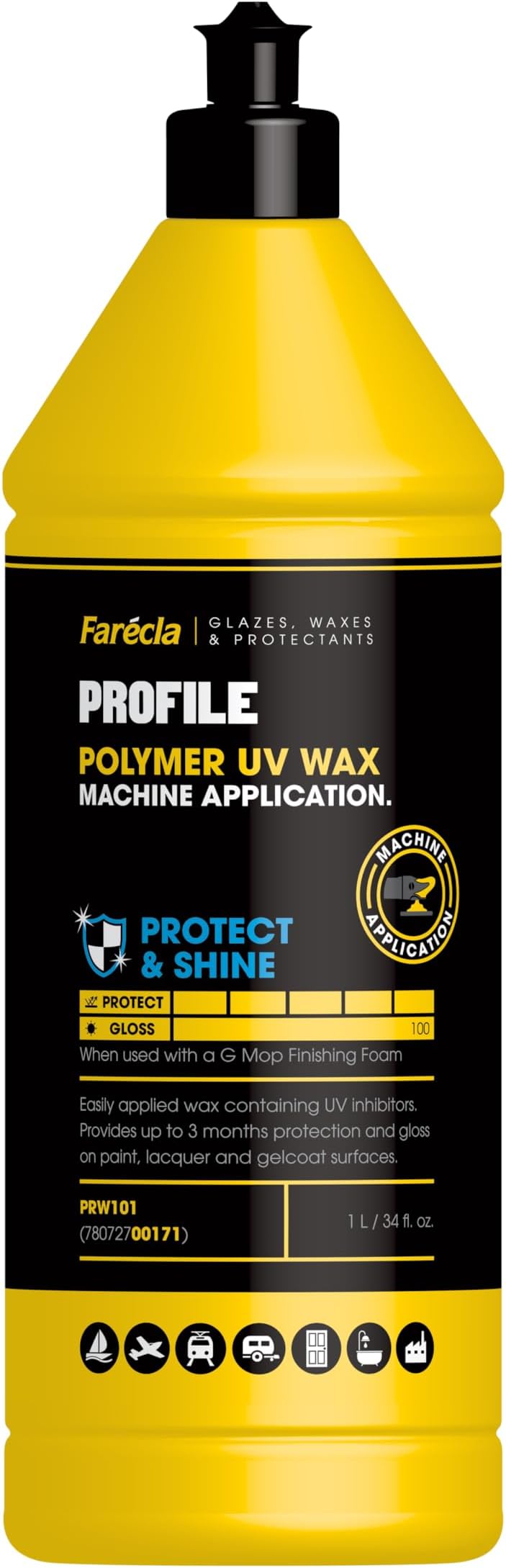 Profile Polymer UV Wax 1L (PRW101) – Polymer Wax for Marine and Industrial Surfaces, UV Protection, Machine or Spray Application, High Gloss, Water-Resistant, Up to 3 Months Protection
