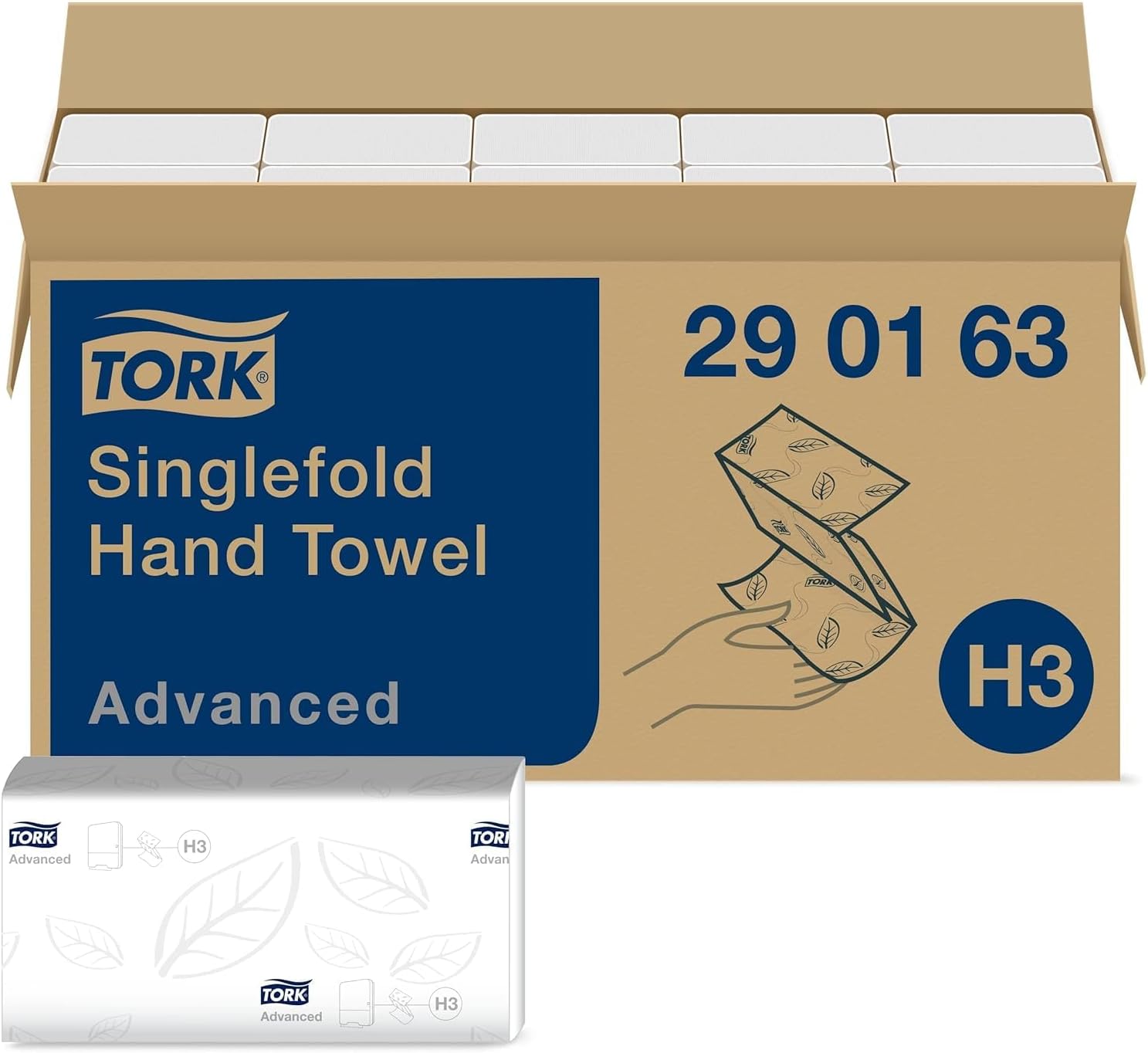 Tork Singlefold Hand Towels, White, H3 System Compatible, 2-Ply, Embossed, FSC and EU Ecolabel Certified, 15 Packs x 250 Sheets (3,750 Total) (290163)