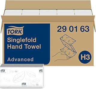 Tork Singlefold Paper Hand Towels 290163 - H3 Advanced Folded Paper Towels for Singlefold Dispenser - Absorbent, Tear Resistant, 2-Ply, White - 15 x 250 Sheets