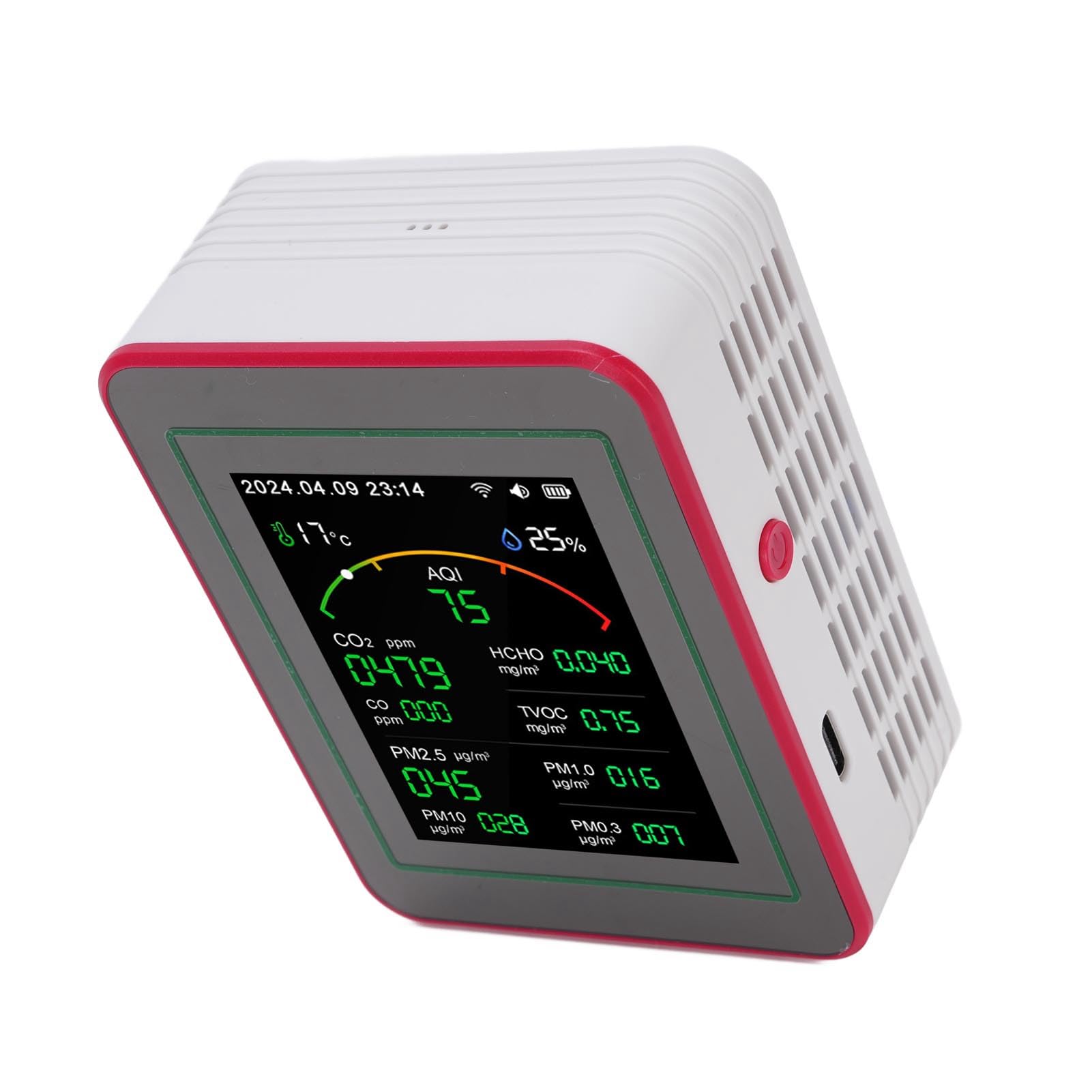 Tester di qualità Dell'aria WiFi 15 in 1 CO2 TVOC HCHO PM2.5 PM0.3 PM1.0 PM10 Monitor di umidità della Temperatura con Schermo HD da 2,8 Pollici e Batteria da 2000 MAh per (Tipo 2)