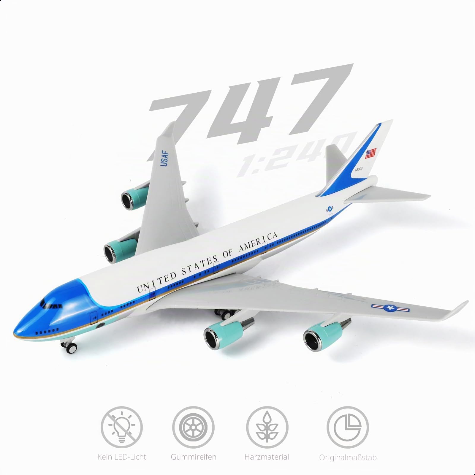 1/240 Air Force One 747 Modellflugzeug für Boeing 747 Modellflugzeug mit Ständer (12 Zoll Länge) Vorgefertigter Modellbausatz für Erwachsene - Kreative Geschenke aus der Luftfah