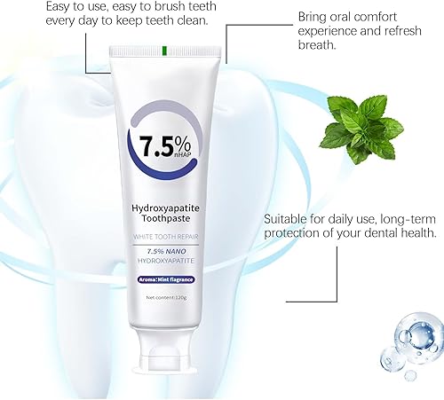 Miniatura 5 de Pasta dental hidroxiapatita para protección del esmalte y fortalecimiento de los dientes, sin flúor Suave Menta Aliento fresco, 4.23 oz (1)