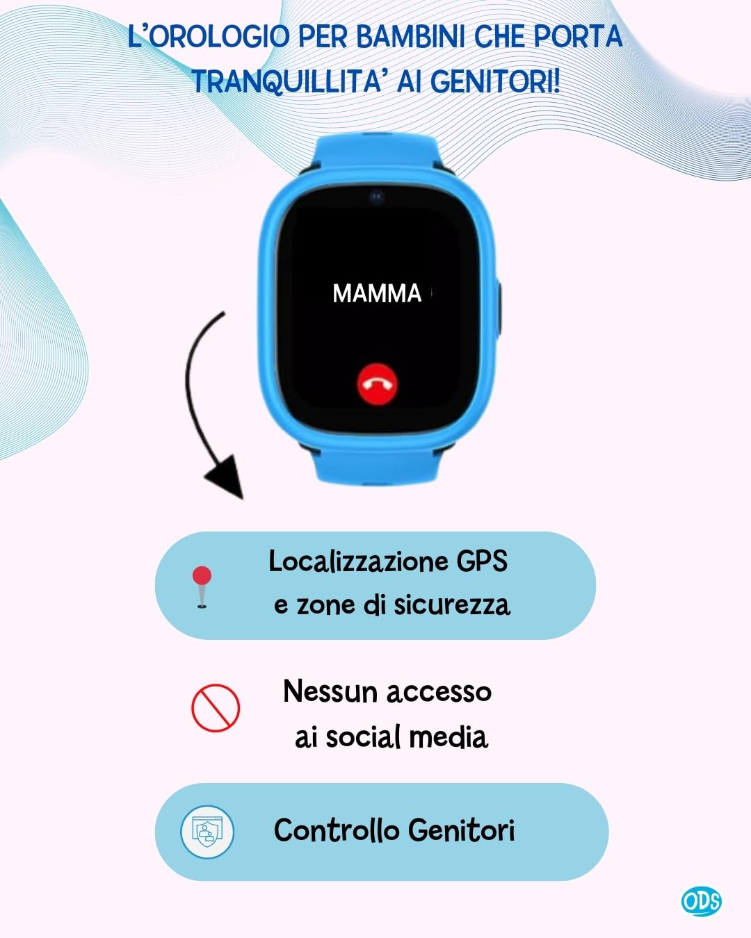 ODS | Radiocom Smartwatch 4G/Wi-Fi per bambini, Smartwatch con GPS e SOS, Chiamate e videochiamate, Chat e messaggi, Fotocamera, IP68 impermeabile, App LAGENIO, Schermo 1.7", Accessori inclusi