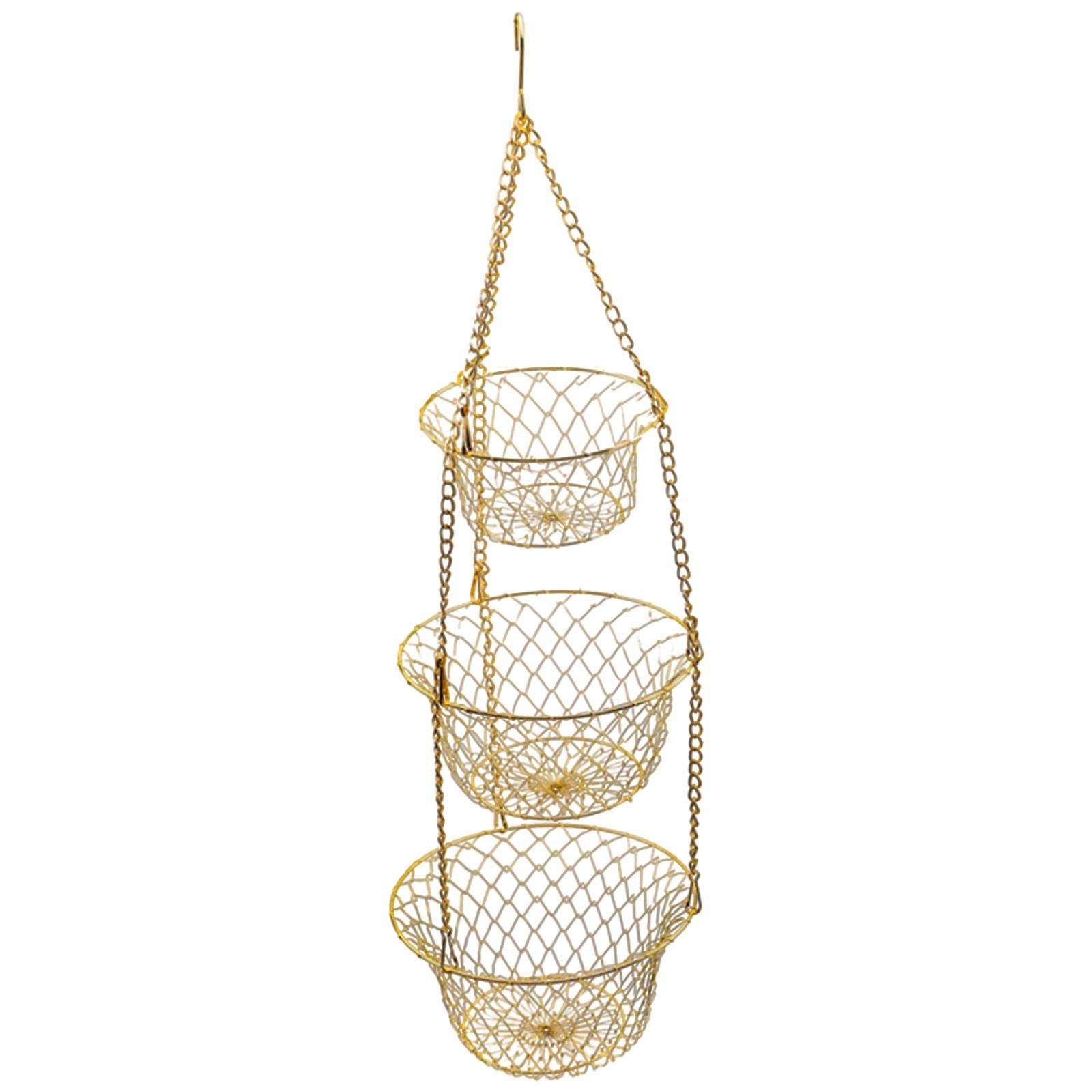 NeaxgeandX 3-Tier Fruit Vegetable Basket Fruit Hanger Storage Stand Kitchen Organizer Gold