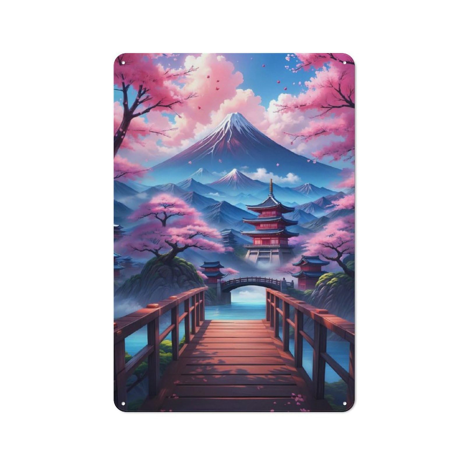 Junmoney Fuji Mountain Beautiful Rustic Tin Sign 30X20cm For Café Or Restaurant, A Decorative Christmas Gift For Hospitality Interior Collectors
