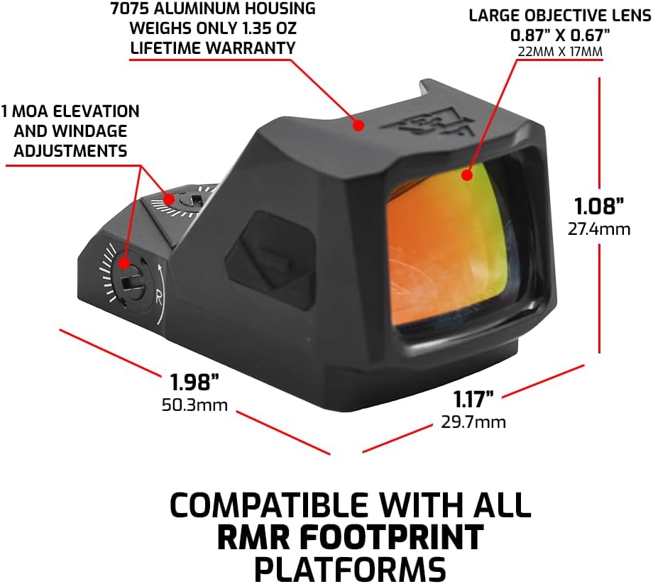 AT3 Tactical ACE 3 MOA Red Dot Sight w/Shake-Awake and Auto-Brightness - RMR Footprint (Red or Green Dot Available)