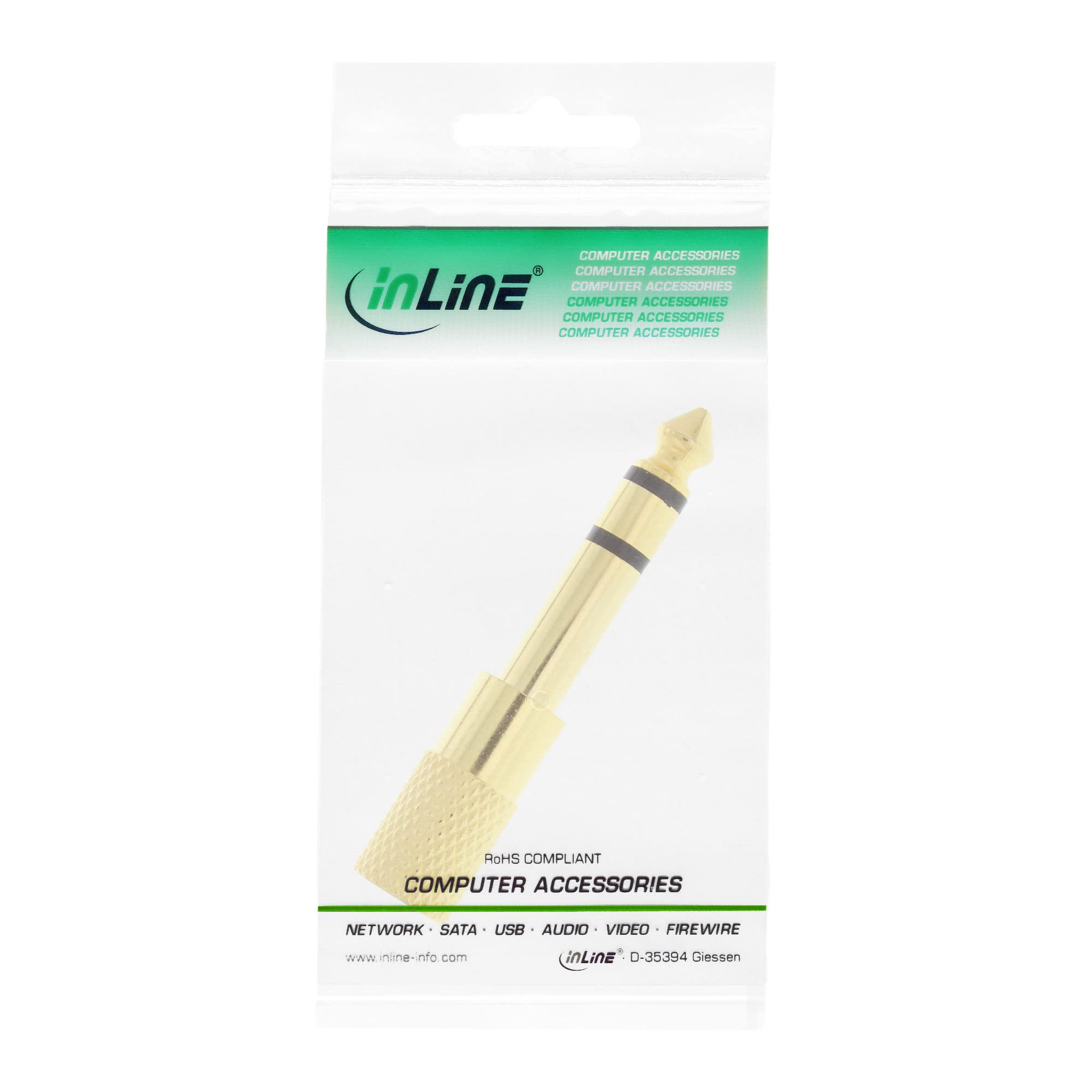 InLine 99305P adapter audio, wtyczka jack 6,3 mm do gniazda jack 3,5 mm, stereo, złoty