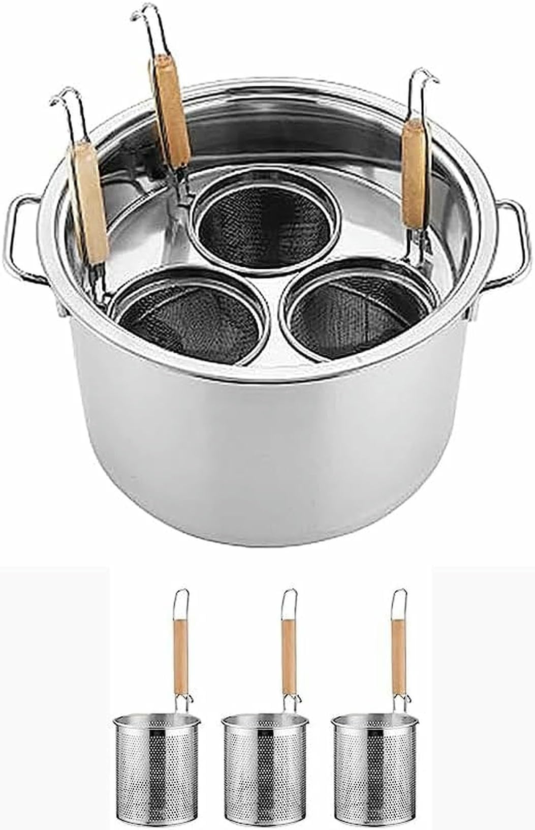 Stainless Steel Pasta Cooker Insert Cookware with Divider and Colander Strainer for Cooking Pasta, Noodles, and Vegetables-