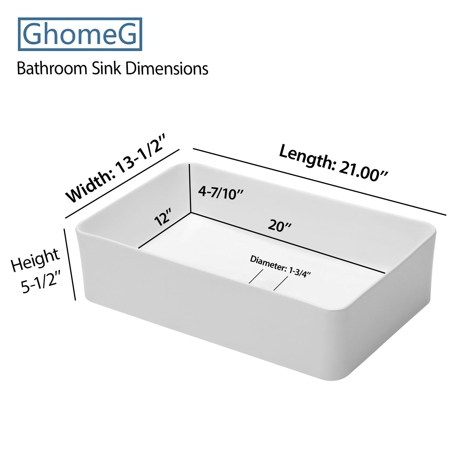 Fregadero rectangular para baño, 53 x 34 cm, rectangular, porcelana blanca, cerámica, lavabo artístico