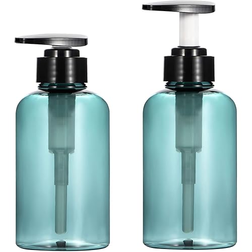 Yebeauty Empty Pump Bottle 10oz, 2 PCS Shampoo Bottles Dispenser with Pump Refillable Containers, 300ml Clear Blue