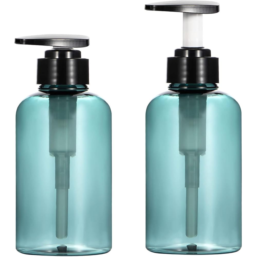 Yebeauty Shampoo Conditioner Body Wash Dispenser, 2 Pack 17oz Empty Bottle with Pump Clear-Amber Hand Soap Container Resuable Bathroom Countertop Soap Dispensers for Hand Dish Soap Kitchen Accessories
