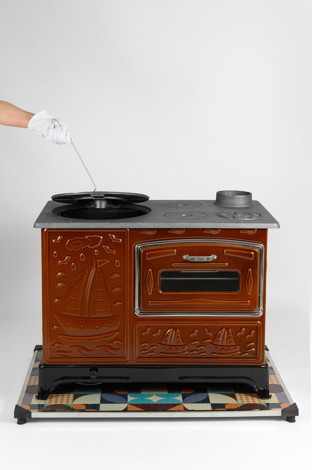 Estufa de leña con horno grande, placa de hierro fundido y cuerpo esmaltado, calefacción y cocina interior y exterior con accesorios – LPP ZIBAR