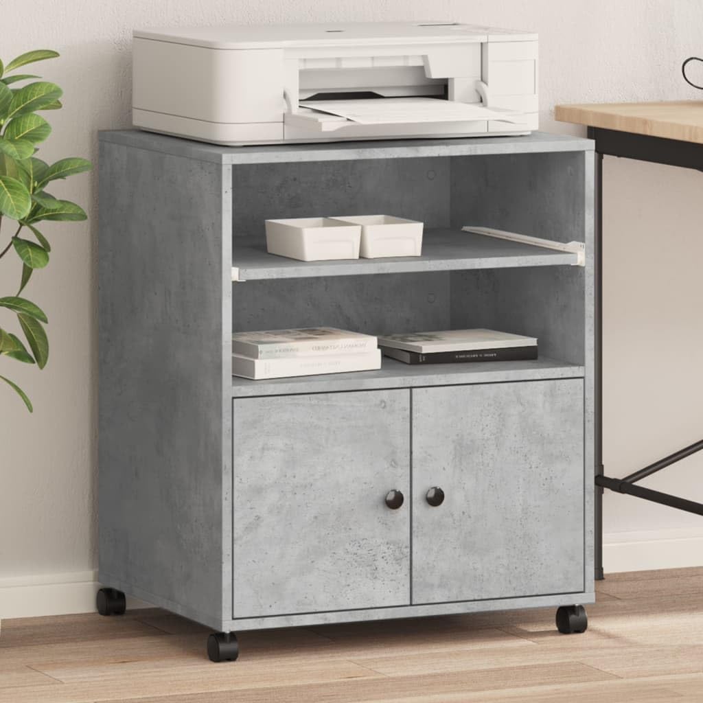 vidaXL Supporto per Stampante con Ruote Grigio Cemento 60x48x74 cm, Supporto per Computer, Organizer per Stampante, Tavolo da Stampante portaoggetti