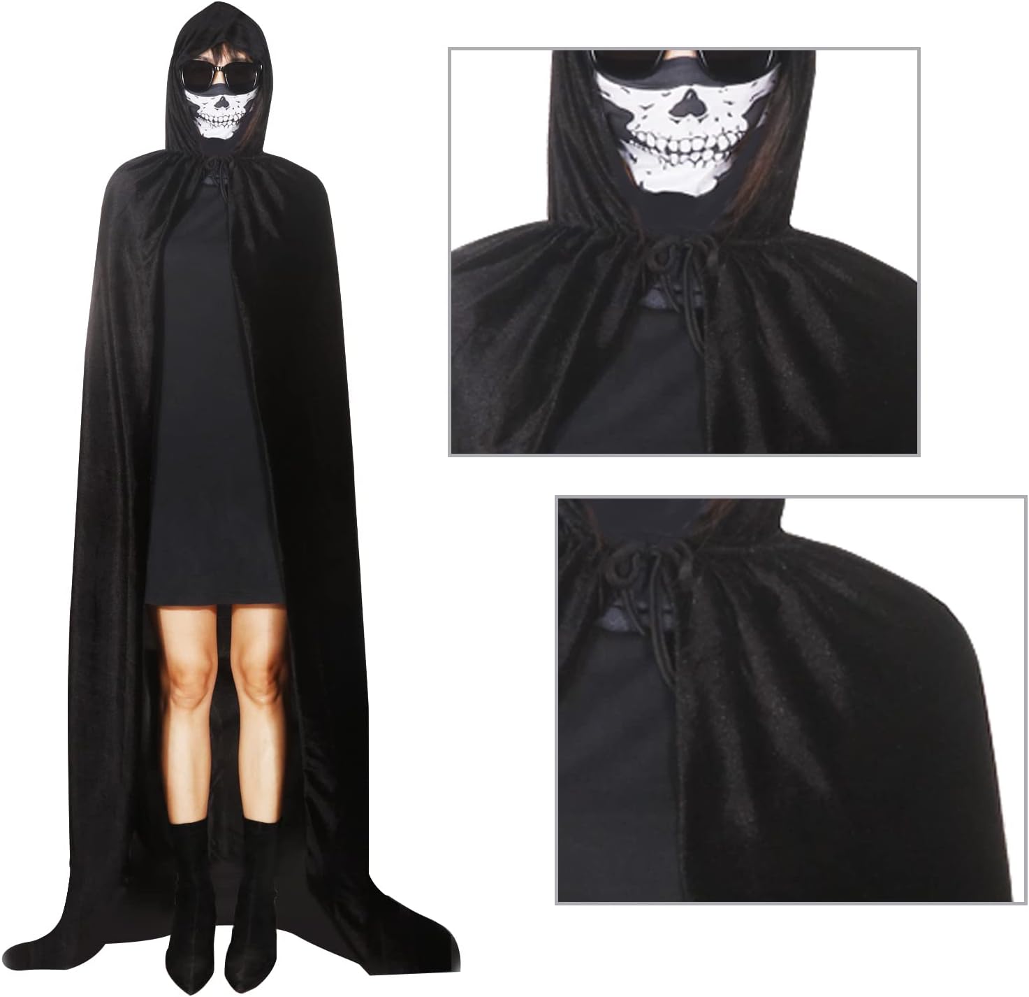 BILLMOSS Halloween Grim Reaper Costume - Velvet Hooded Cloak Set for Kids | Black Cloak with Scythe Skull Mask Skeleton Gloves Party Costumes for Kids