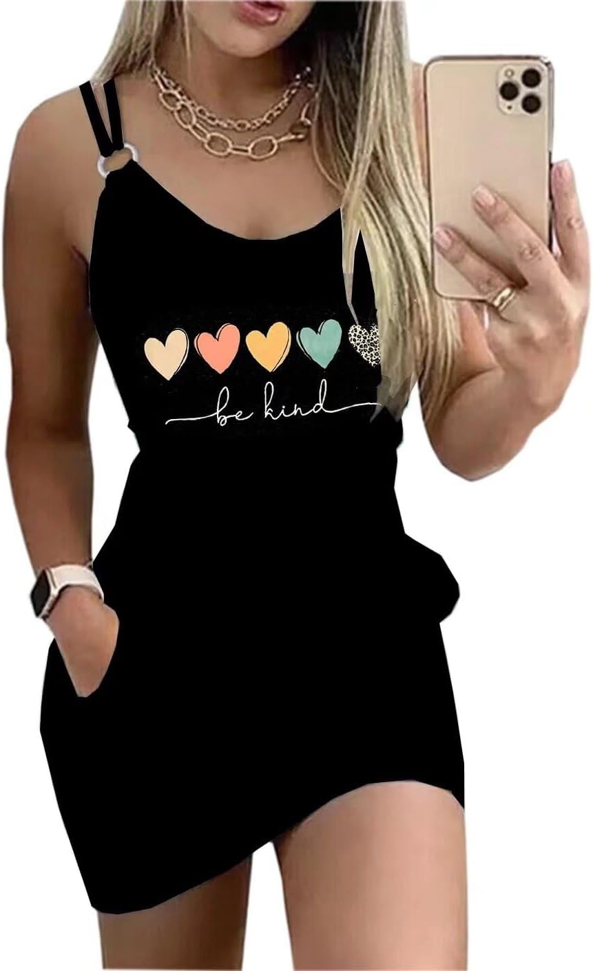 Live Simple Coconut Tree Color Block Mini Dress for Women Summer Beach Vacation Tank Dresses Sleeveless Short Dress