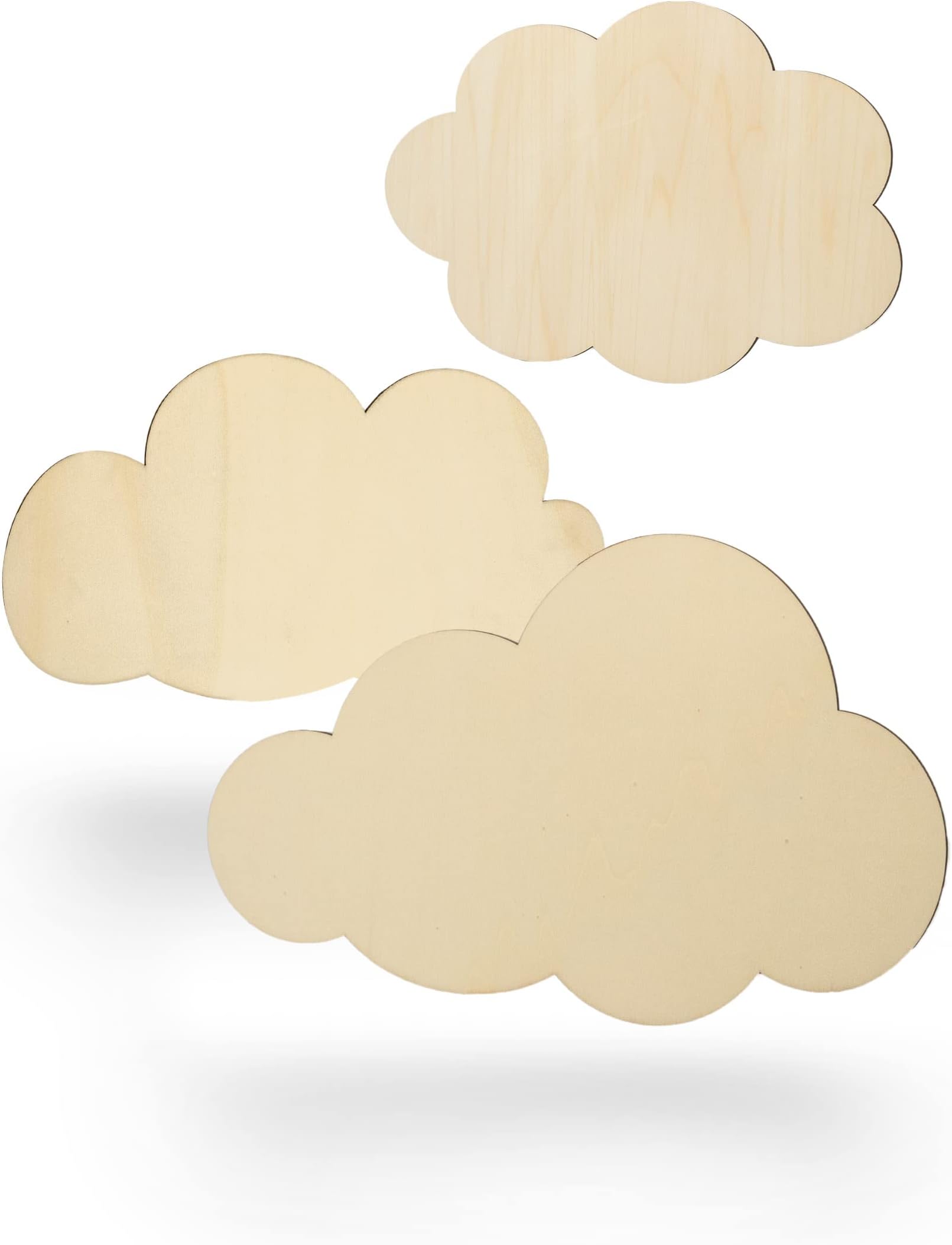 Kleenes Traumhandel Wooden Clouds - Set of 3 Decorative Cloud Shapes for Children's Room, Bedroom - 10 cm, 20 cm, 30 cm, 45 cm, 60 cm, 80 cm, 90 cm (Wood, 3 Pieces)