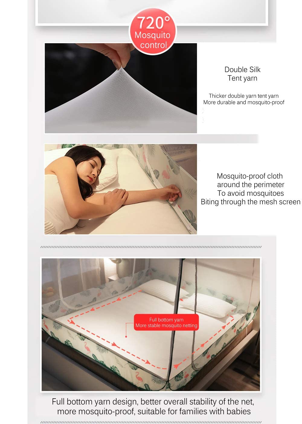 Mosquitera Plegable emergente para Cama, Dosel portátil para Viajes, para Cama Individual/Doble, Tienda de campaña, 1,2 * 2 m, 3