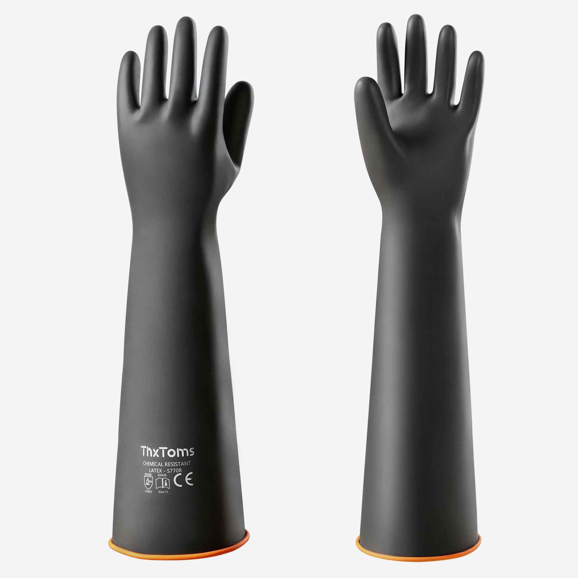 ThxToms Chemical Resistant Gloves,Reusable Heavy-Duty Rubber Gloves, Resist Strong Acid, Alkali and Oil, 22", 1 Pair