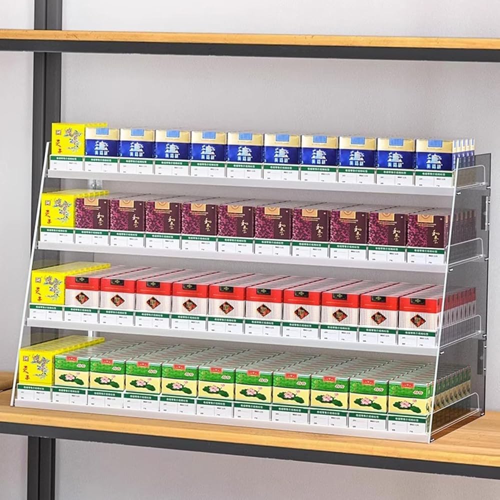 Expositor de cigarrillos automático de acrílico y mueble de pared de 2 niveles
