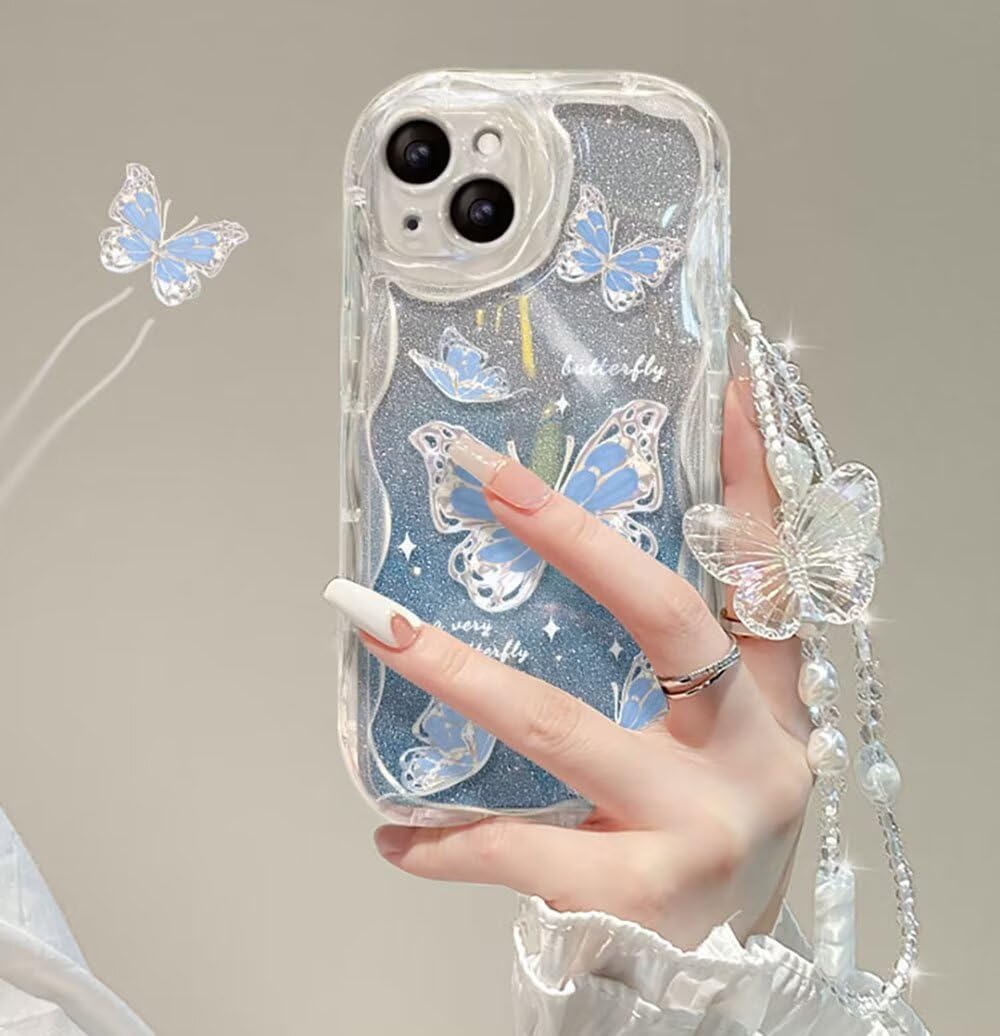 Custodia con farfalla glterata per iPhone 16 15 14 13 12 11 Pro Max X