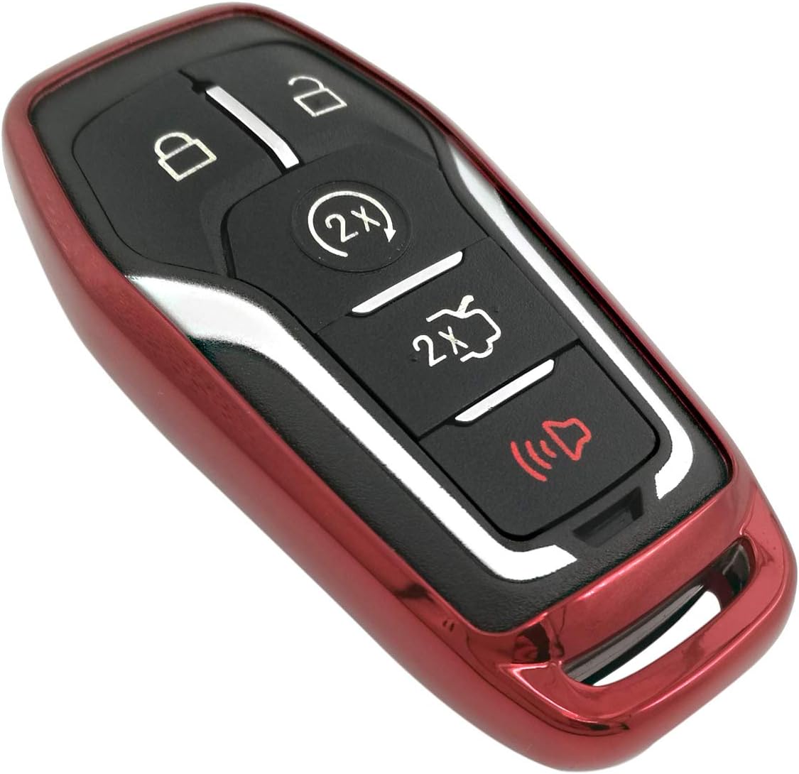 Alegender Red TPU Key Fob Cover Case Jacket Skin Glove for 2013 2014 2015 2016 2017 2018 Ford Fusion F-150 Edge Explorer Mustang Lincoln MKZ MKC 3/4/5 Buttons Smart Key(NOT fit Flip/Folding Key)