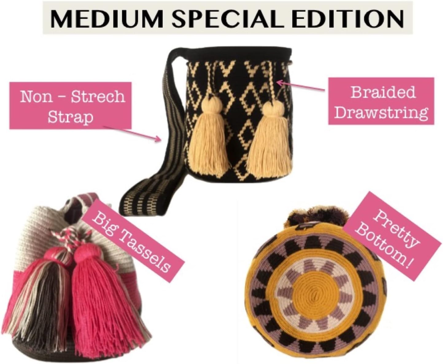 MEDIUM Wayuu Mochila Bag For Women original bolsa tejida colombiana authentic crochet pattern Gift from Colombia | AUTHENTIC WAYUU - Image 7