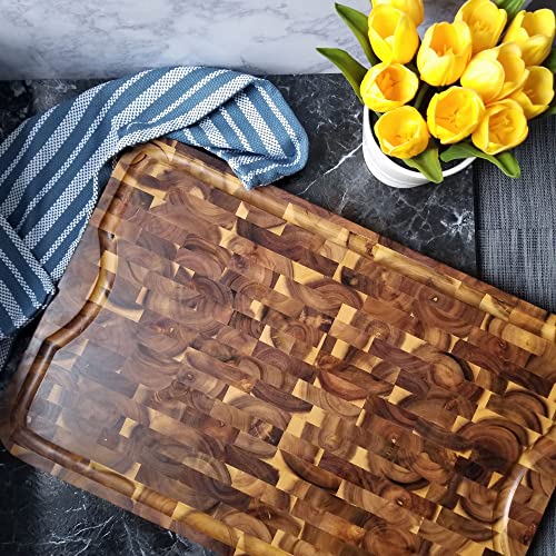 Tabla de cortar y tallar Lipper International Acacia Supreme 24 pulgadas x 16 pulgadas x 1 pulgada con ranura para jugos miniatura 6
