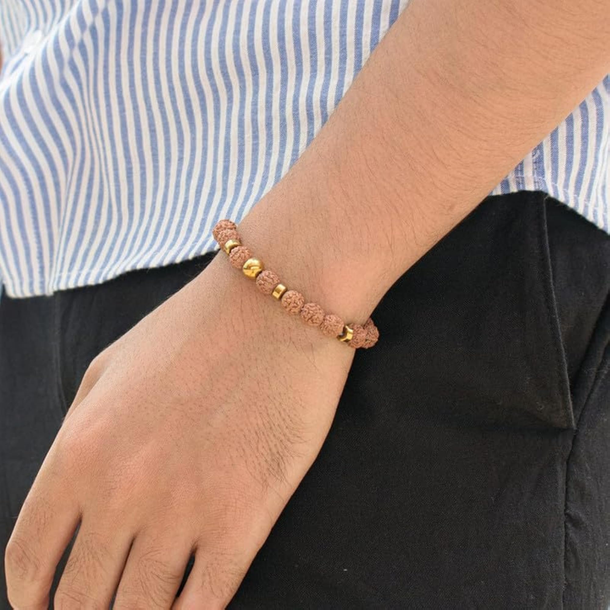 Unisex Pure Pyrite Stone Rudraksha Bracelet, Magnetic Clasp