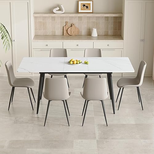 Miniatura 7 de FURNITO Juego de mesa de comedor de 7 piezas, juego de mesa de comedor extensible de 59 a 75 pulgadas con 6 sillas tapizadas, juego de sillas de