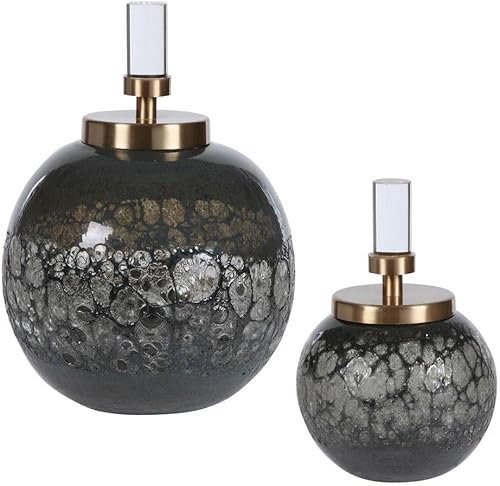 Uttermost Cessair - Juego de 2 botellas de vidrio de arte azul y gris