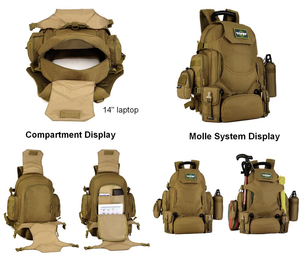 Huntvp 40l impermeabile tattico militare zaino da assalto zaino modulare a 3 attacchi grande borsa zaino con patch sport outdoor Gear per caccia di campeggio trekking, Desert Camouflage, 15.7*9.1*18.1 in