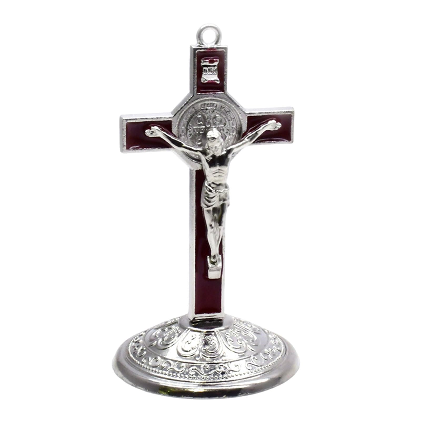 CRFFZ Metal Crosses Statue with Base 9cm Figurine Spiritual Religious Desktop Ornament for Home or Religious Symbol