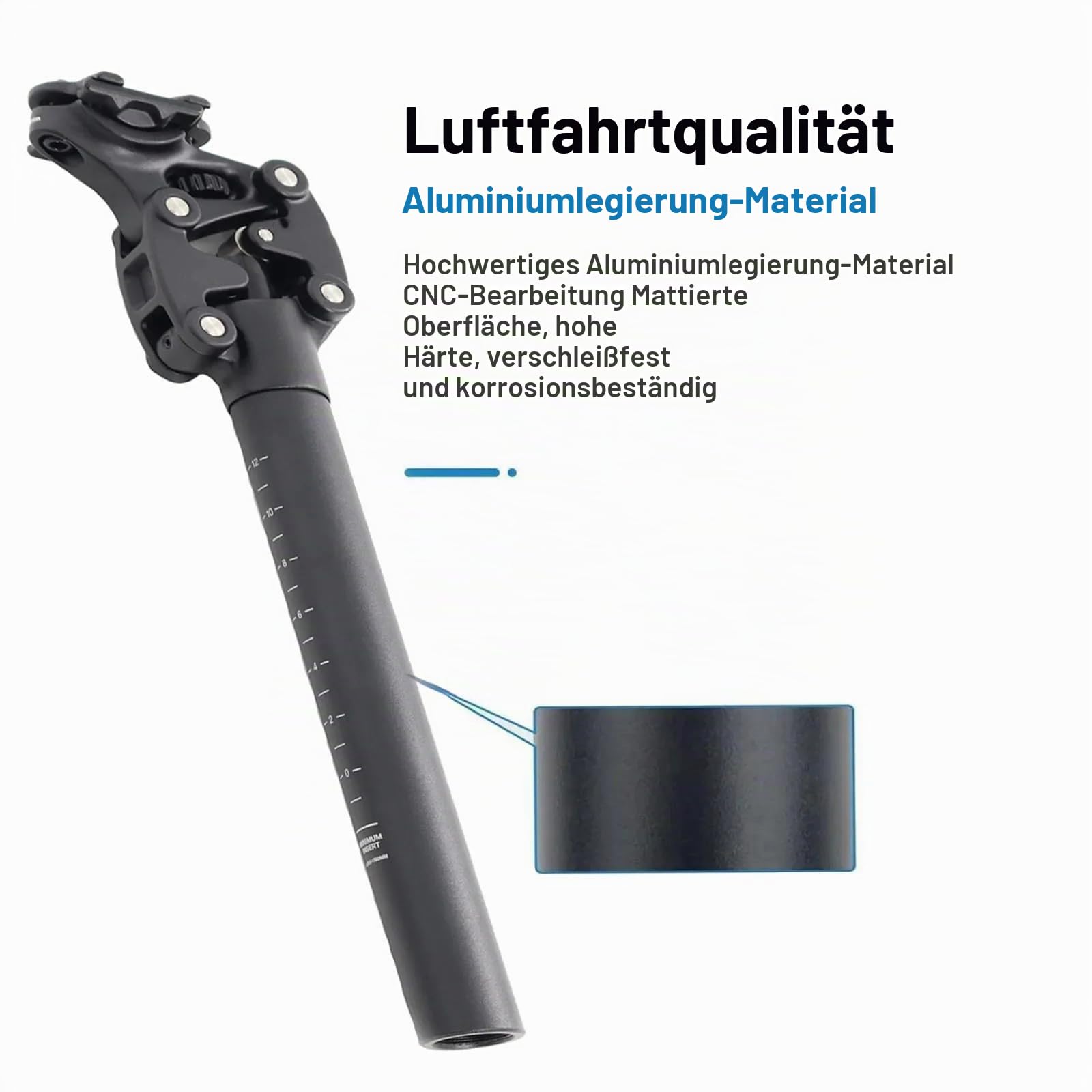 Fahrrad Hydraulik Sattelstütze, Fahrradsattel Stoßdämpfer 27.2/30.9/31.6 350 mm, leichte Sattelstütze gefedert Aluminiumlegierung, für Mountainbike, Trekkingrad und Citybike