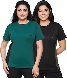 White Moon Plus Size Women's Gym Wear Combo (2-Pack) | Dry Fit Polyester Half Sleeve T-Shirt for Workout & Running|Ladies ... Price In India