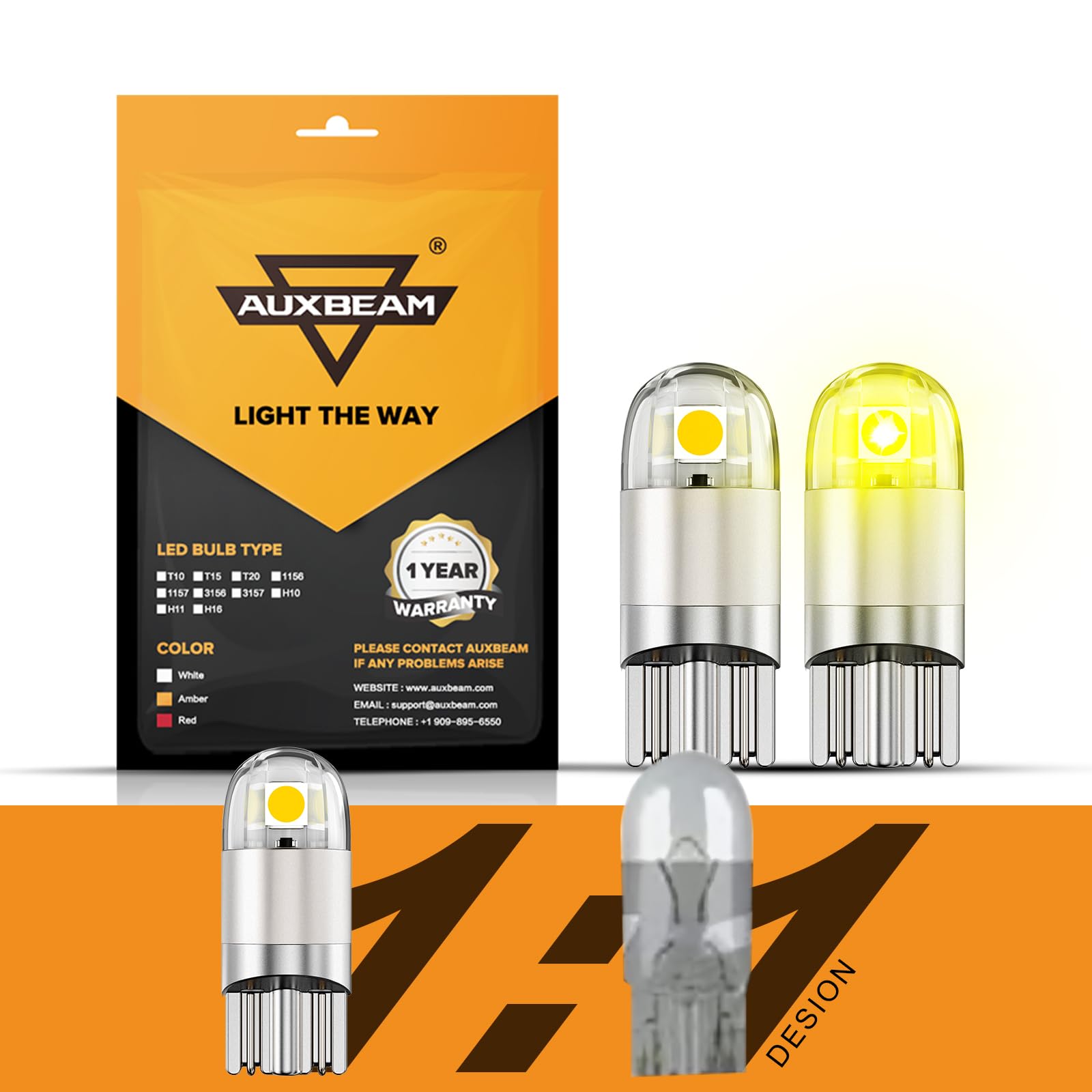 Auxbeam Y3 Series 194 LED Bulbs Golden Yellow 168 2825 T10 W5W Bulbs