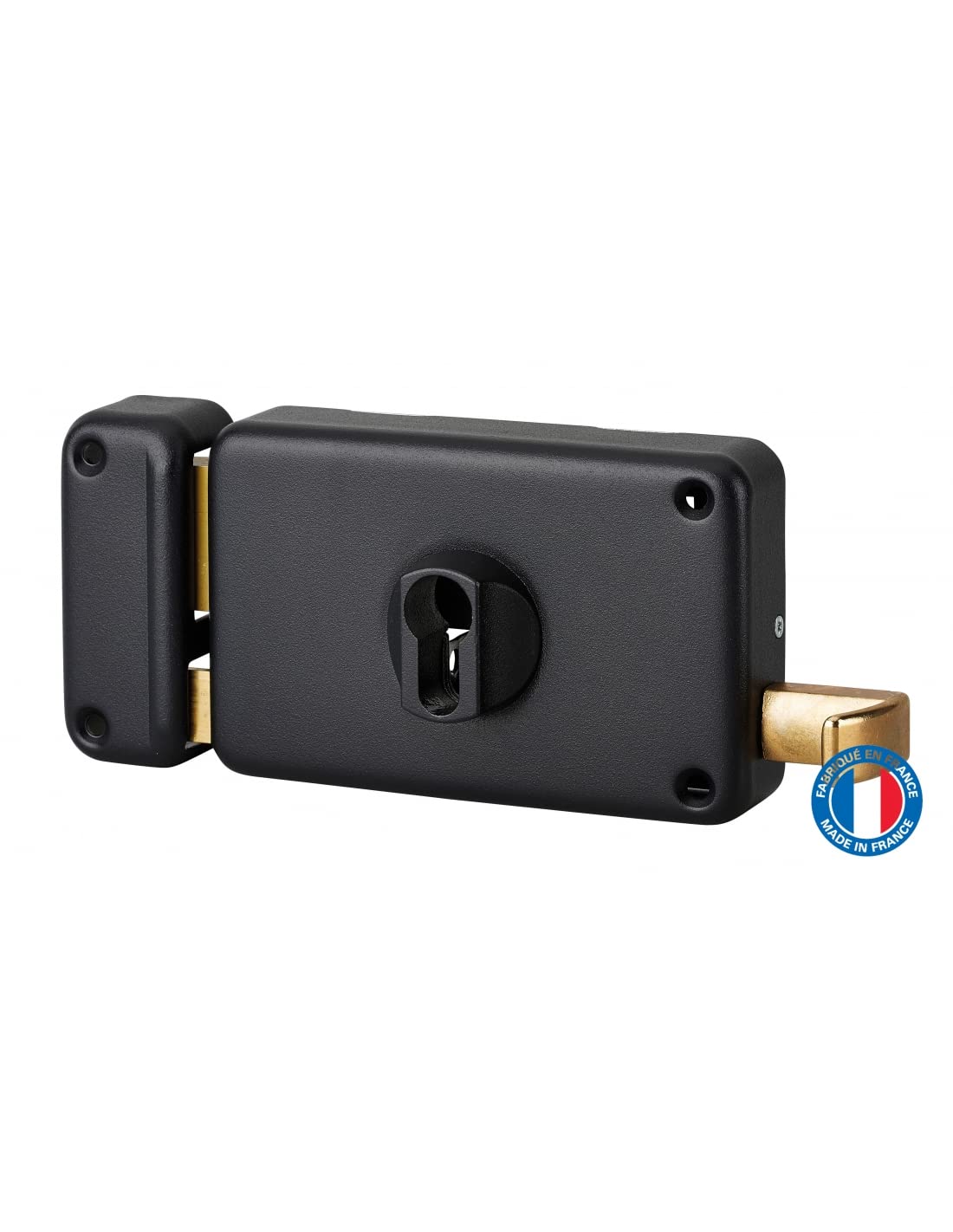 THIRARD - Boitier de Serrure Horizontale en Applique Double Entrée à Tirage pour Entrée - Gauche - Axe 60 mm - 140 x 88 mm - Noir - Coffre et Gâche Acier - Mécanisme à 2 Tours
