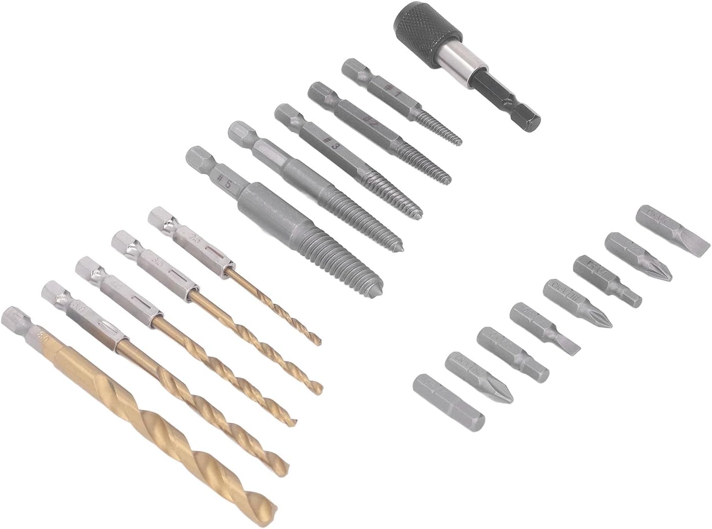 Spiral Screw Extractor, 1/4 Bit Spacer Sleeve/Shaft Extender Hex Shank Drills Broken Screw Remover for Industrial Repair
